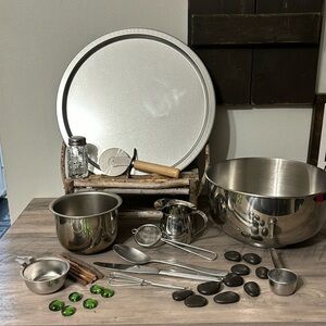 CURATED BY ME 33 PIECE PIZZA, PIZZA OUTDOOR MUD KITCHEN LOOSE PARTS SET